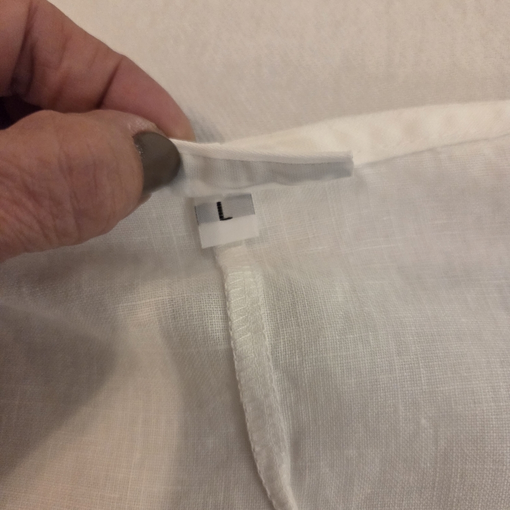 BRYN WALKER 2โ Piece Set White Linen Tunic White Linen Pants Lagenlook Women's L - Picture 10 of 15